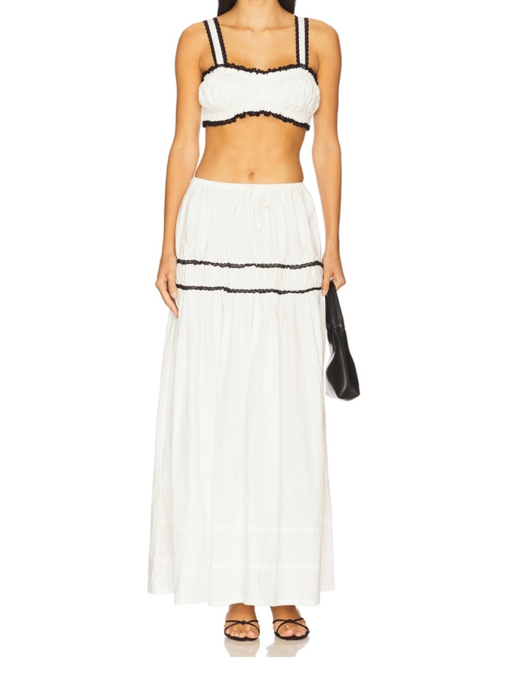 White Maxi Skirt with Black Trim - Women
